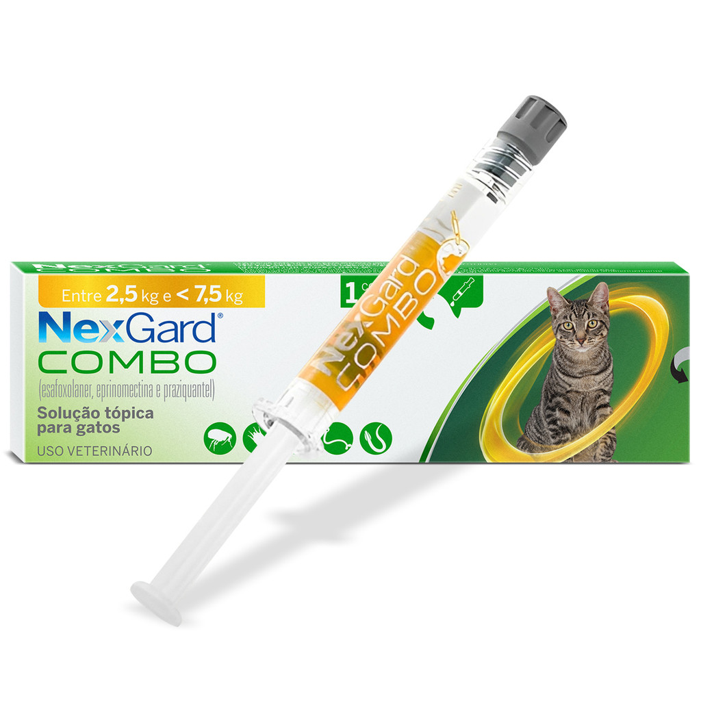 Nexgard Combo para Gatos - Antipulgas, Carrapatos, Sarna e Vermífugo Intestinal e Cardíaco - 1 Pipeta 2,5kg a 7,5kg