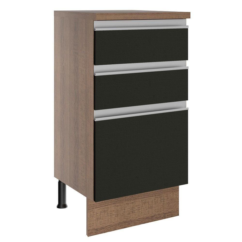 Balcão Madesa Glamy 40 Cm 3 Gavetas Rustic Preto