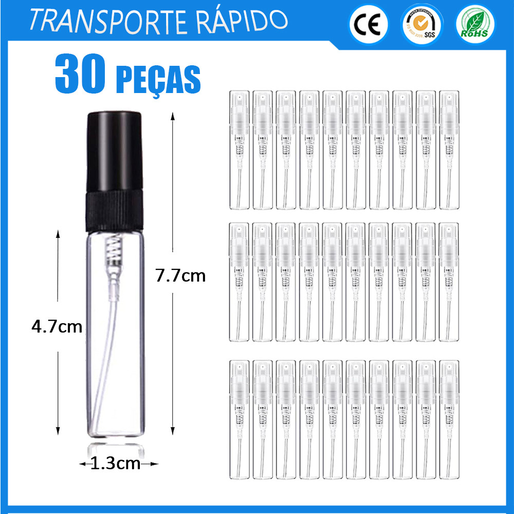 30x Frasco de vidro dispensador 5ml Frasco de spray portátil Frasco vazio para viagem Bico de plástico