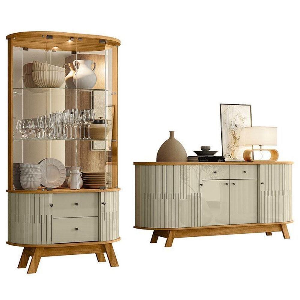 Aparador Para Sala Buffet Mônaco E Cristaleira Moss Cumaru Opala – Madetec em Oferta na Shopee