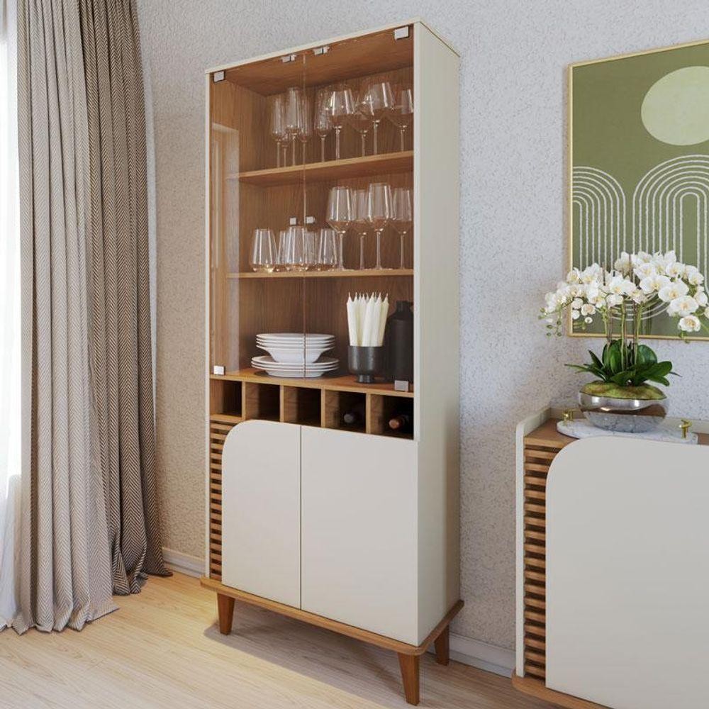 Cristaleira Ambiente Jurerê Off White Matte Freijó - Colibri em Oferta na Shopee