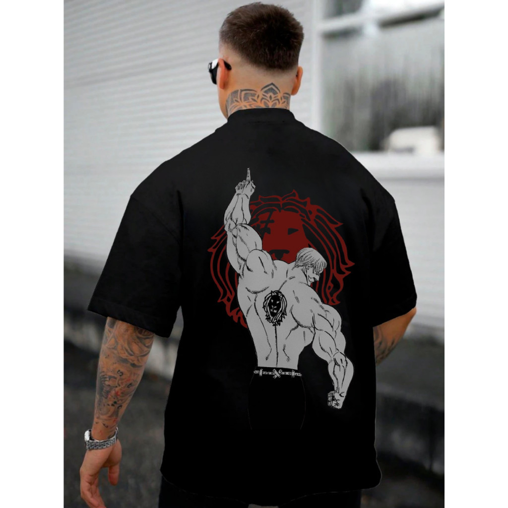 Camiseta Oversized Masculina Nanatsu no Taizai Série Anime Escanor 7 Pecados Capitais Leão Camisa JS STORE JS
