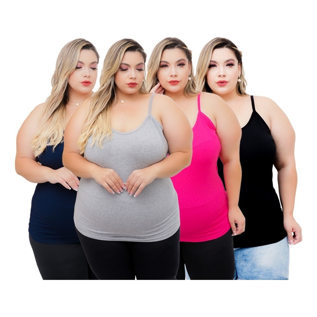 Kit 4 REGATAS BÁSICAS Blusinha Regata Plus Size De Alcinha Basicas - Atacado
