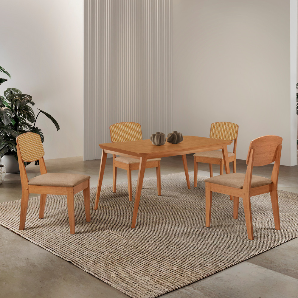 Mesa de Jantar Copper 120cm Tampo Canto Copo MDF Laminado com 4 Cadeiras Copper Premium Moderna Mobília em Oferta na Shopee