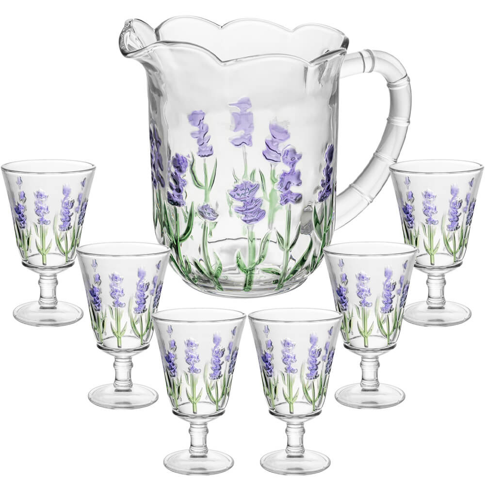 Jogo de Taças e Jarra de Cristal Lavanda Hand Painting 7 peças - Lyor em Oferta na Shopee