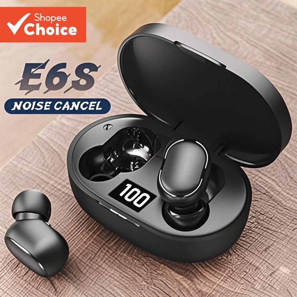 E6S Cor Preta Fones De Ouvido Sem Fio TWS Bluetooth Com Microfone Estéreo Som Cancelamento Ruído LED Display Digital Fon