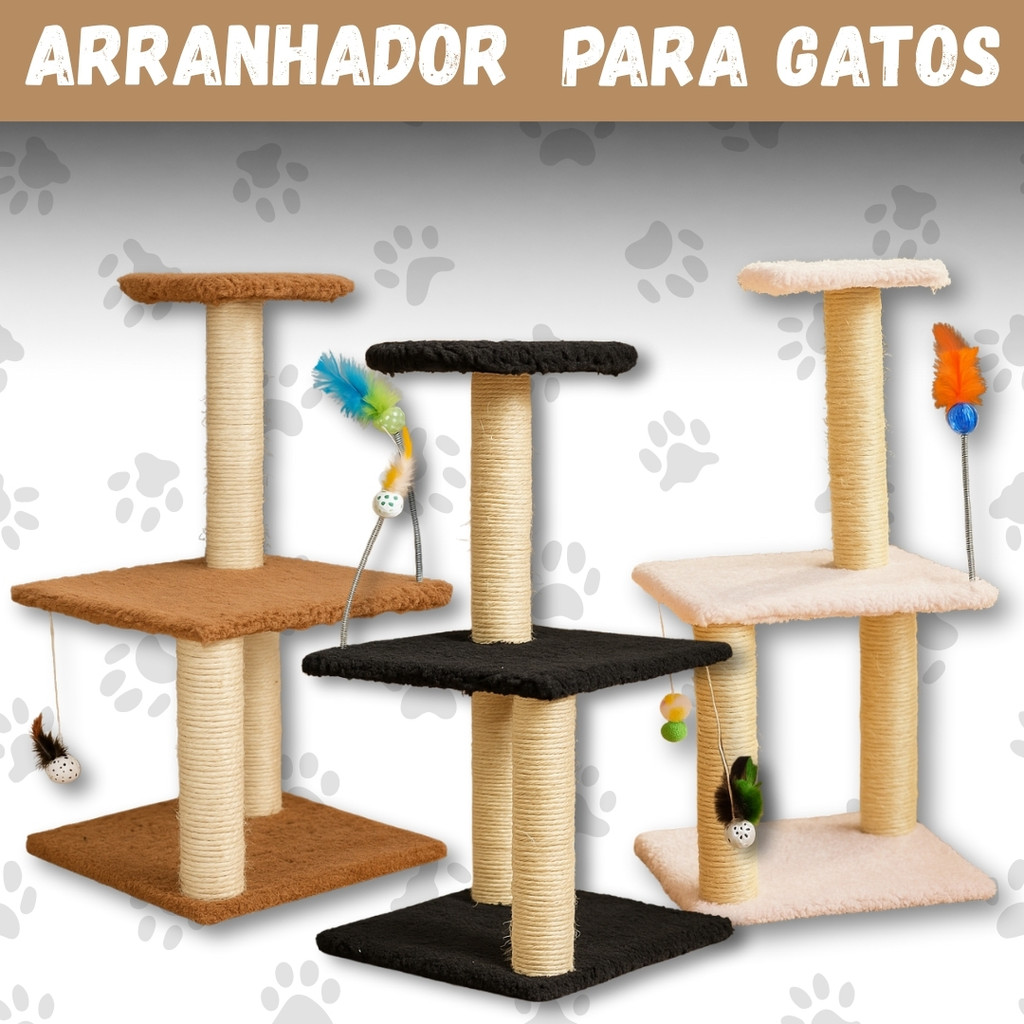 Arranhador para Gatos Pet Três Andares com Sisal e Base Estável
