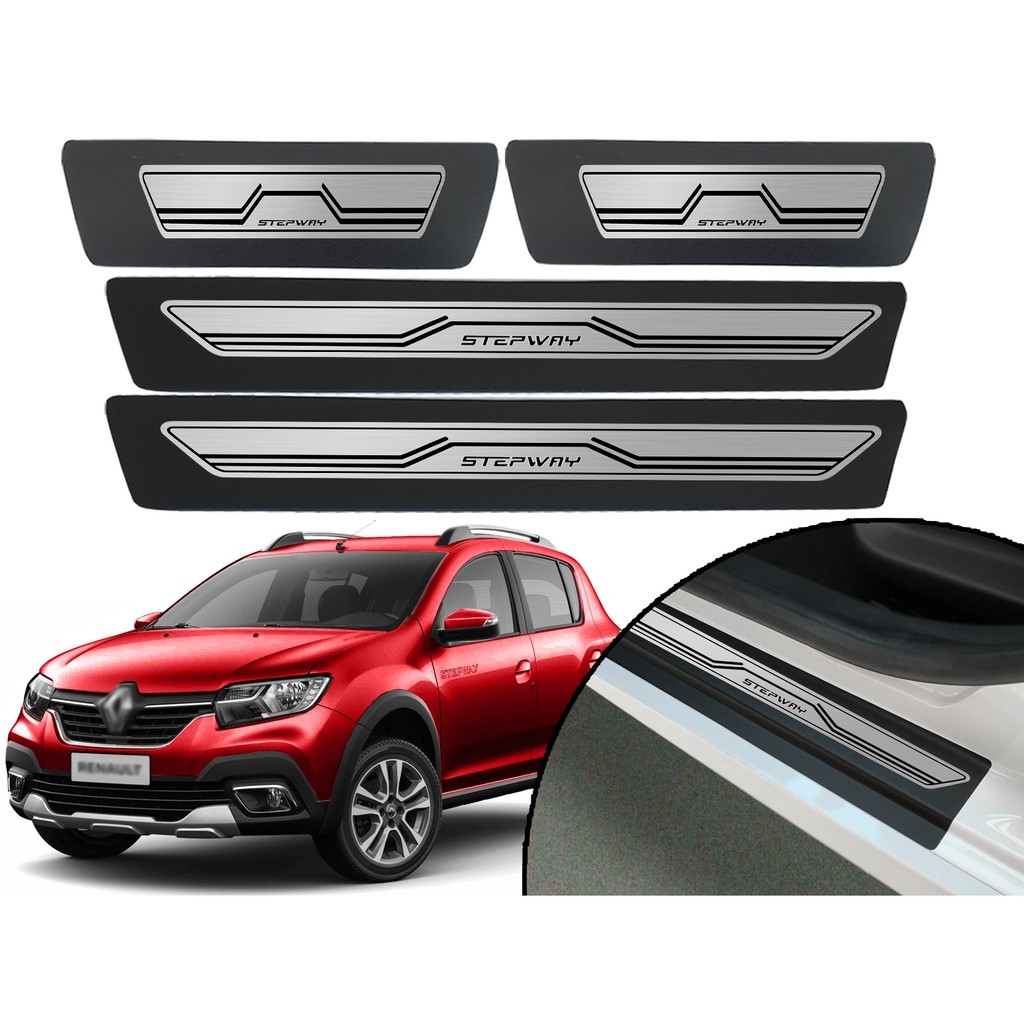 Jogo De Soleira De Porta Adesiva Modelo Aço Escovado Renault Sandero Stepway 2015 2016 2017 2018 2019 2020 2021 2022