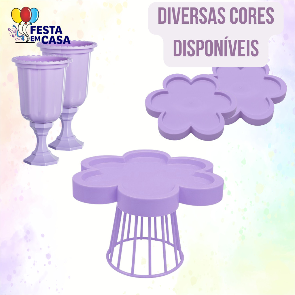 Kit Festa 2 Vasos Gregos + 1 Porta Doce Floratta +  2 Bandejas Floratta - Diversas Cores