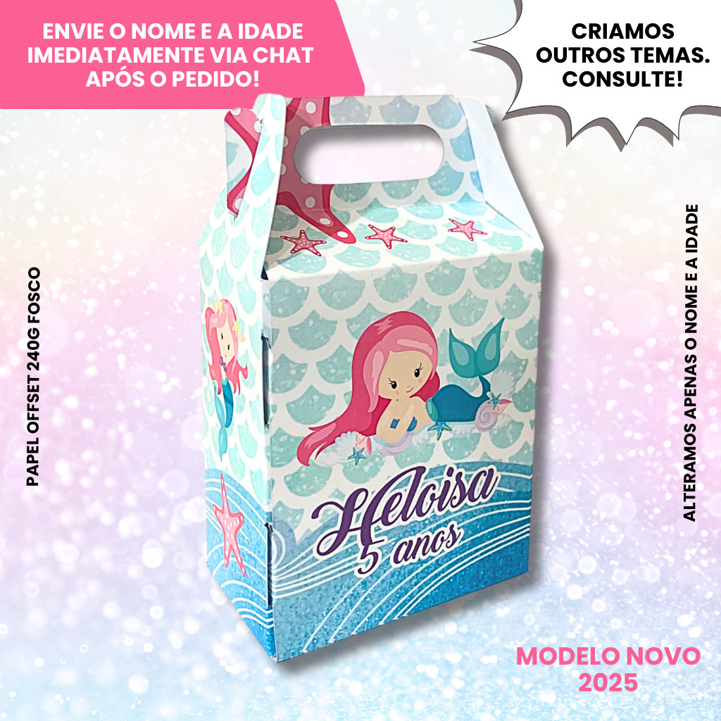 Kit Caixinha Maletinha Surpresa Aniversario Personalizada Tema Sereia Boneca Cute Menina Festa Infantil