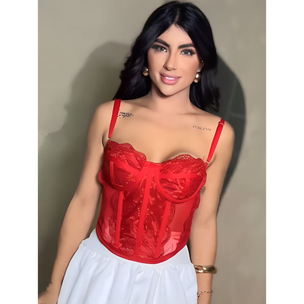 Cropped Corselet Renda Tule Cinderela Amarração W2