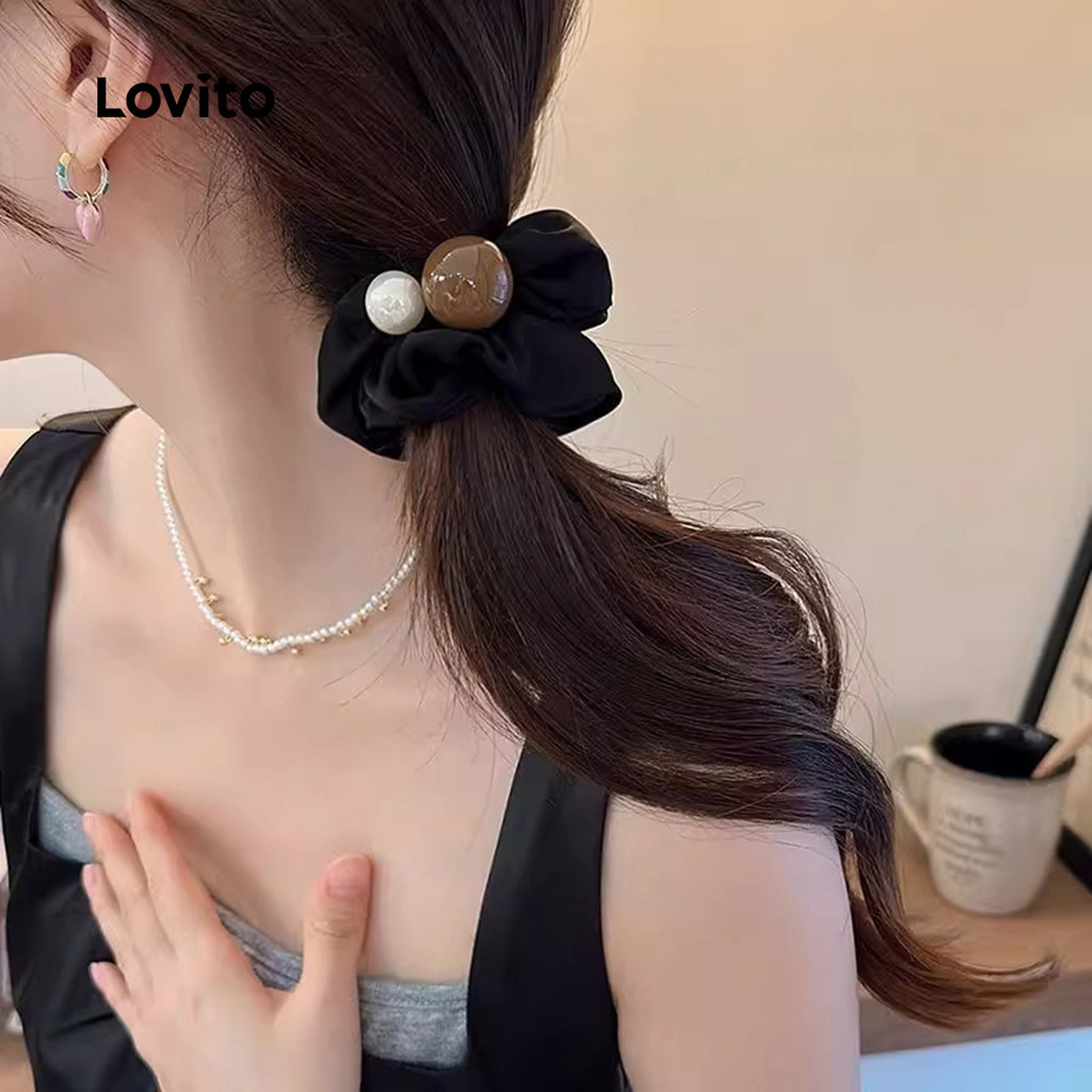 (Trendy) Lovito Laços de Cabelo Casuais com Pérolas em Todas As Estações Cor Café para mulheres LFA83211 - Fashion Accessories