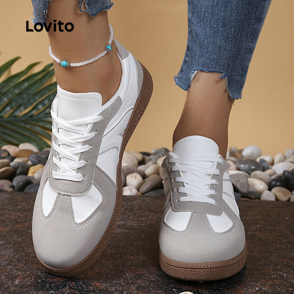 (Trendy) Lovito Sapatos Esportivos De Cor Lisa Confortável Com Sola Macia Para Mulheres LFA79008 em Oferta na Shopee