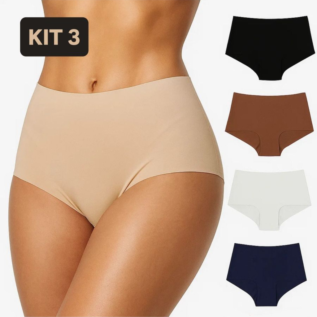 Kit 3 Calcinha Feminina Boxer Corte à Laser Sem Costura Não Marca Forro Algodão
