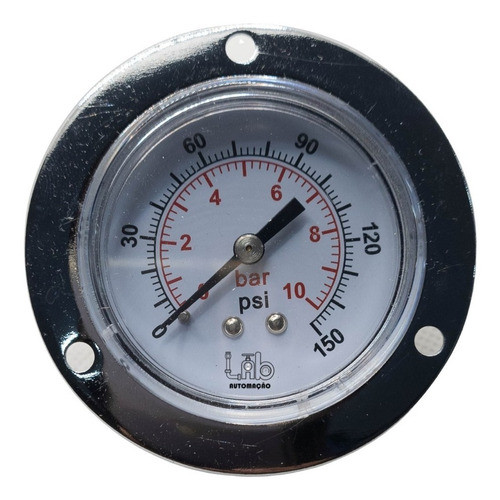 Manômetro painel 50mm rosca 1/4 com flange 10 bar 0-150 psi