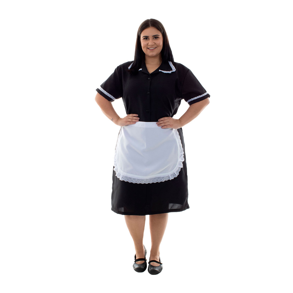 Plus Size - Kit 2 vestidos com avental e bordado ingles em Tecido Oxford para copeira,faxineira, arrumadeira