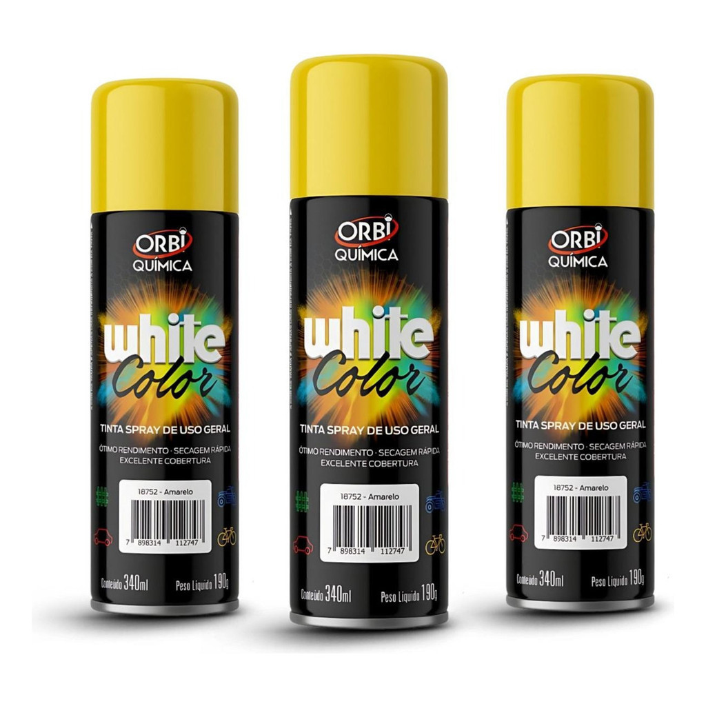 Kit 3 Tintas Spray Amarelo Uso Geral White Lub 340ml em Oferta na Shopee