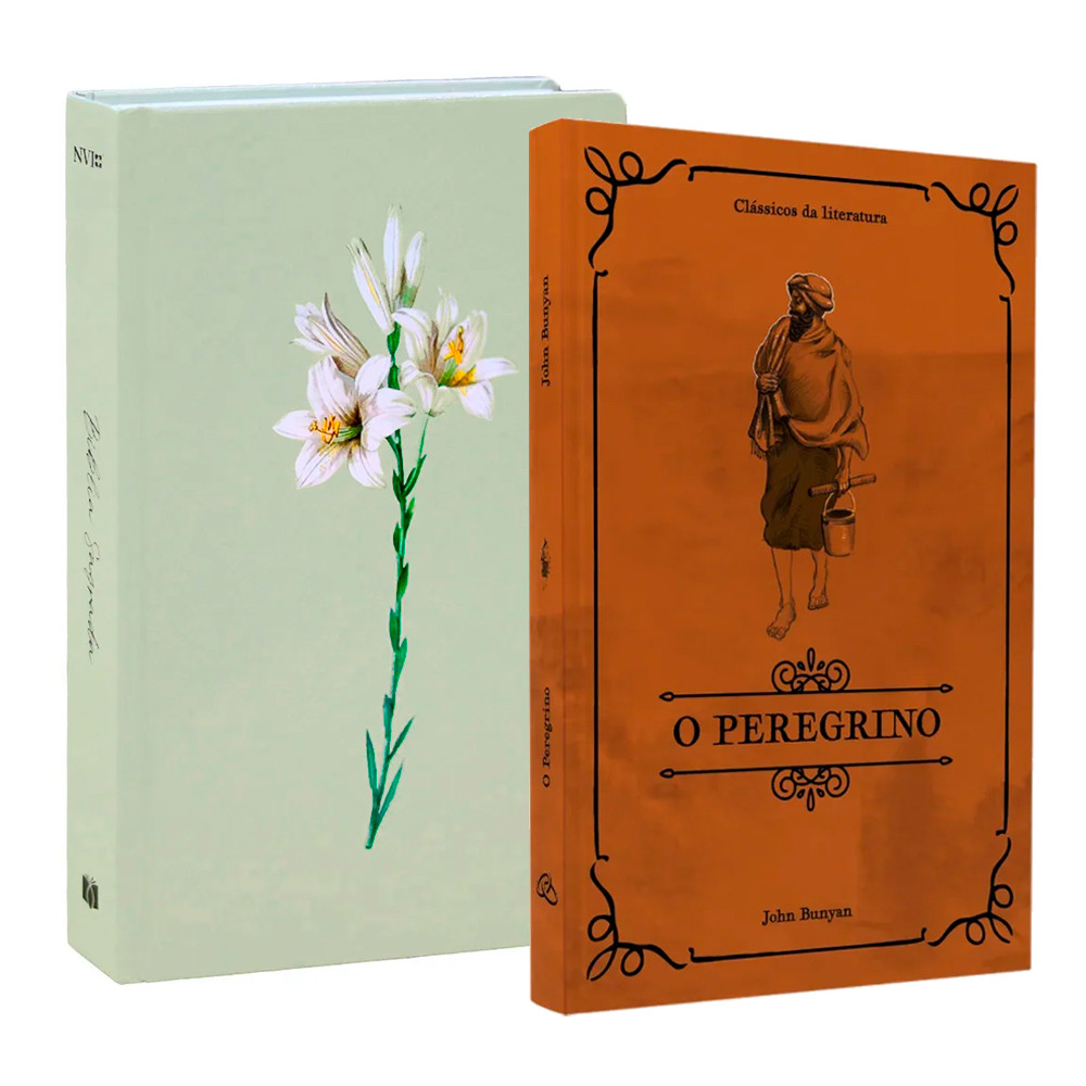 Kit Bíblia Sagrada Lírios Nvi Capa Dura Verde + Livro O Peregrino - Kit Sabedoria Cristã