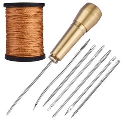 Kit De Costura De Couro DIY Furador Agulha Alça De Cobre Conjunto De Sapatos De Lona Ferramenta De Reparo Linha De Náilo