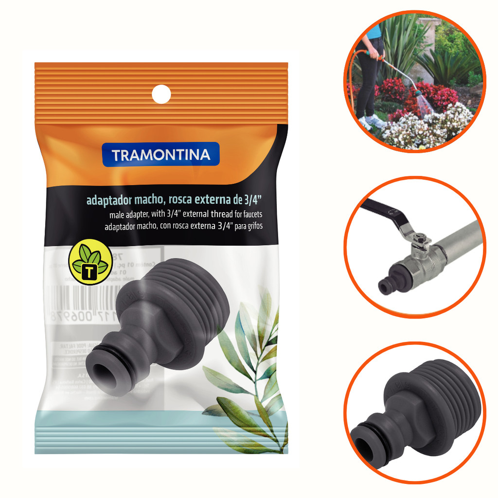 Adaptador Macho Em Plastico Tramontina, Com Rosca Externa De 3/4 Para Jardim em Oferta na Shopee
