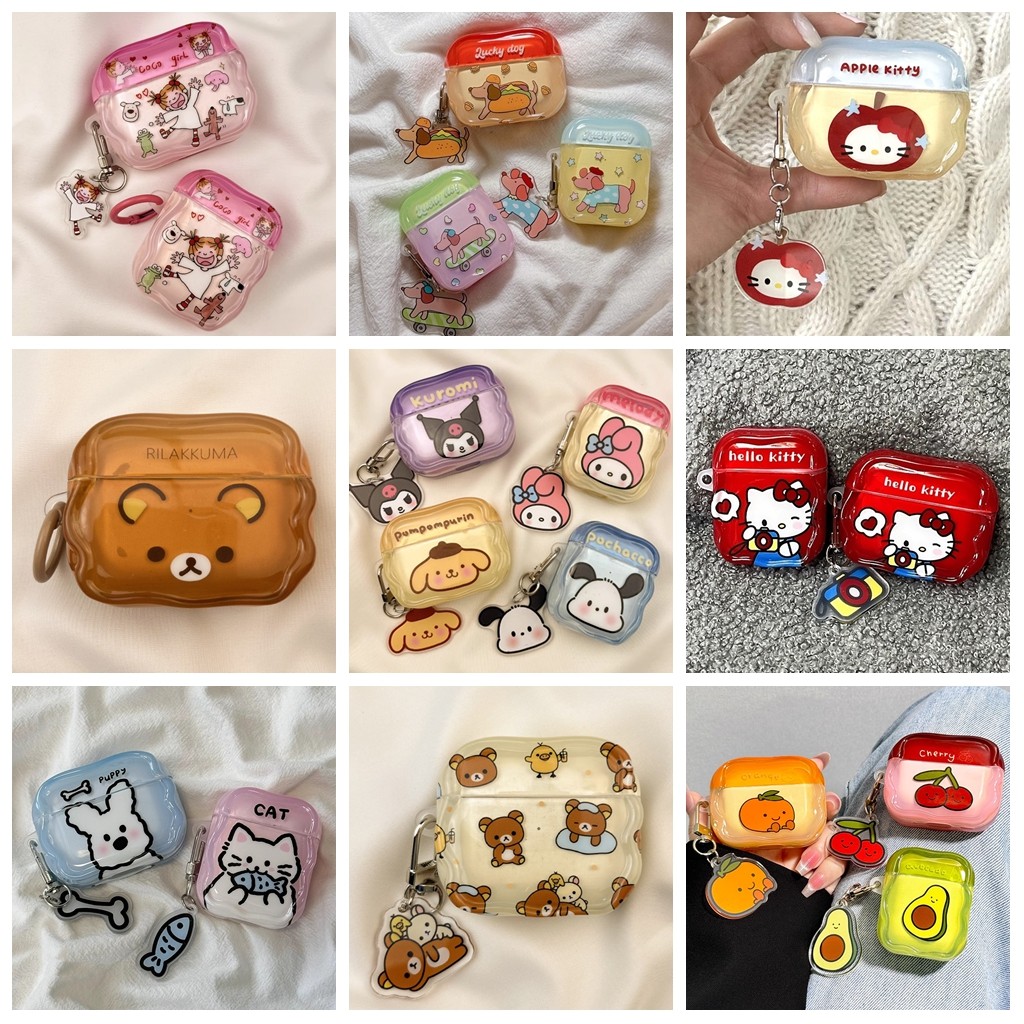 Capa De Fone De Ouvido Para Airpods 4 Pro 2 3 1 Sweet Melody Kuromi Hello Kitty Cat Fruits Bear TPU Macio À Prova De Cho