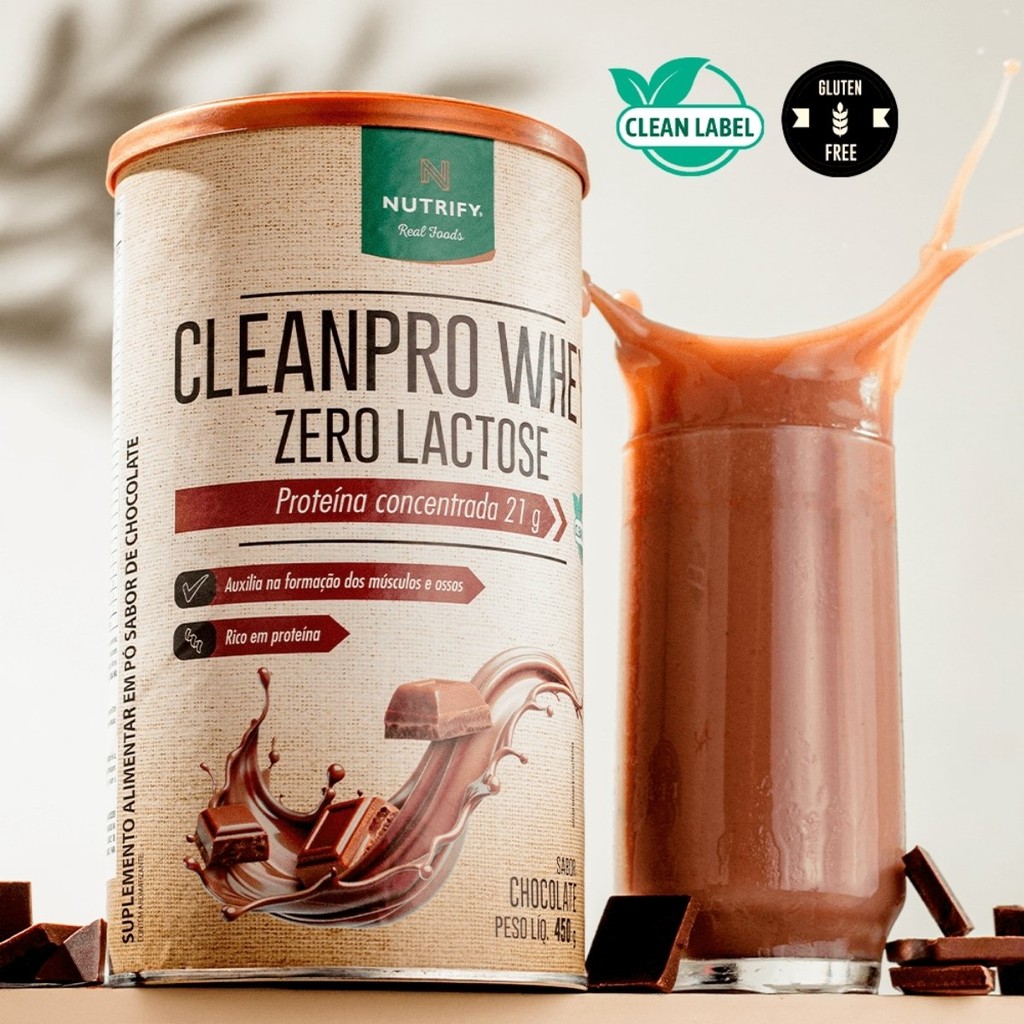 Detalhes do Cleanpro Whey Zero Lactose Lata 450g Nutrify Chocolate