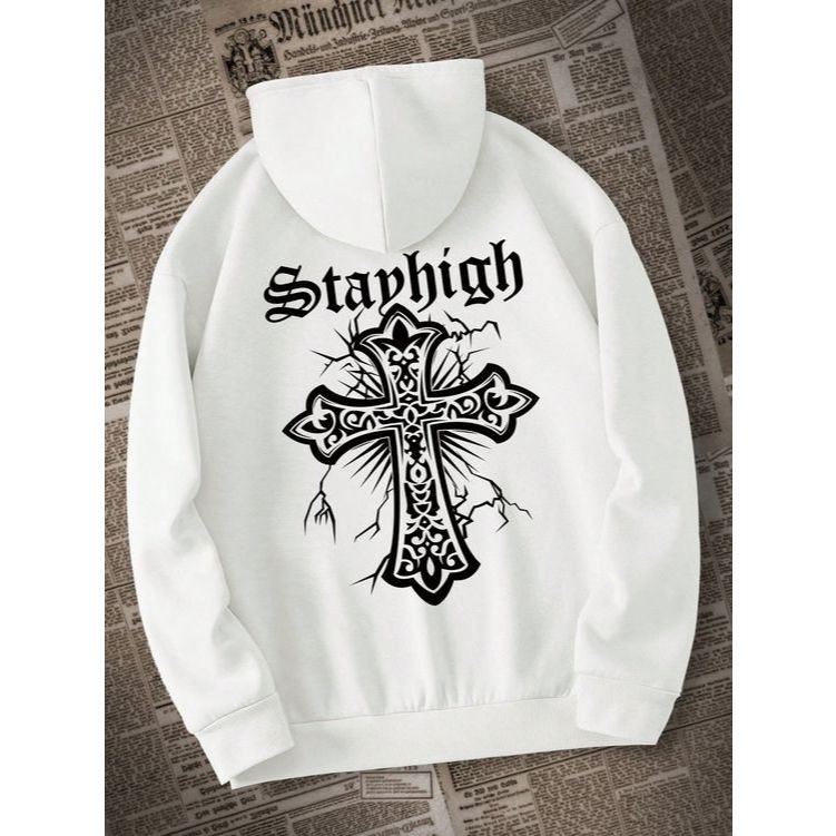Moletom blusa de frio agasalho estampado Canguru Cruz Estampado Inverno Flanelado Com Capuz