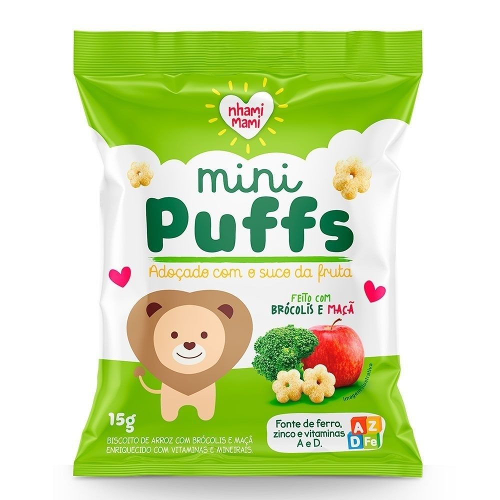 Biscoito Nhami Mami Mini Puffs Snack Brócolis e Maça 15g - Mom & Baby