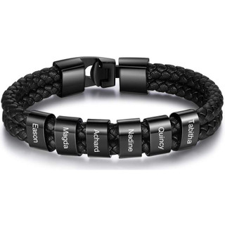 Pulseira Personalizada para Homens, Bracelete de Couro Trançado Personalizado com Nome Gravado, Presentes de Joias para 