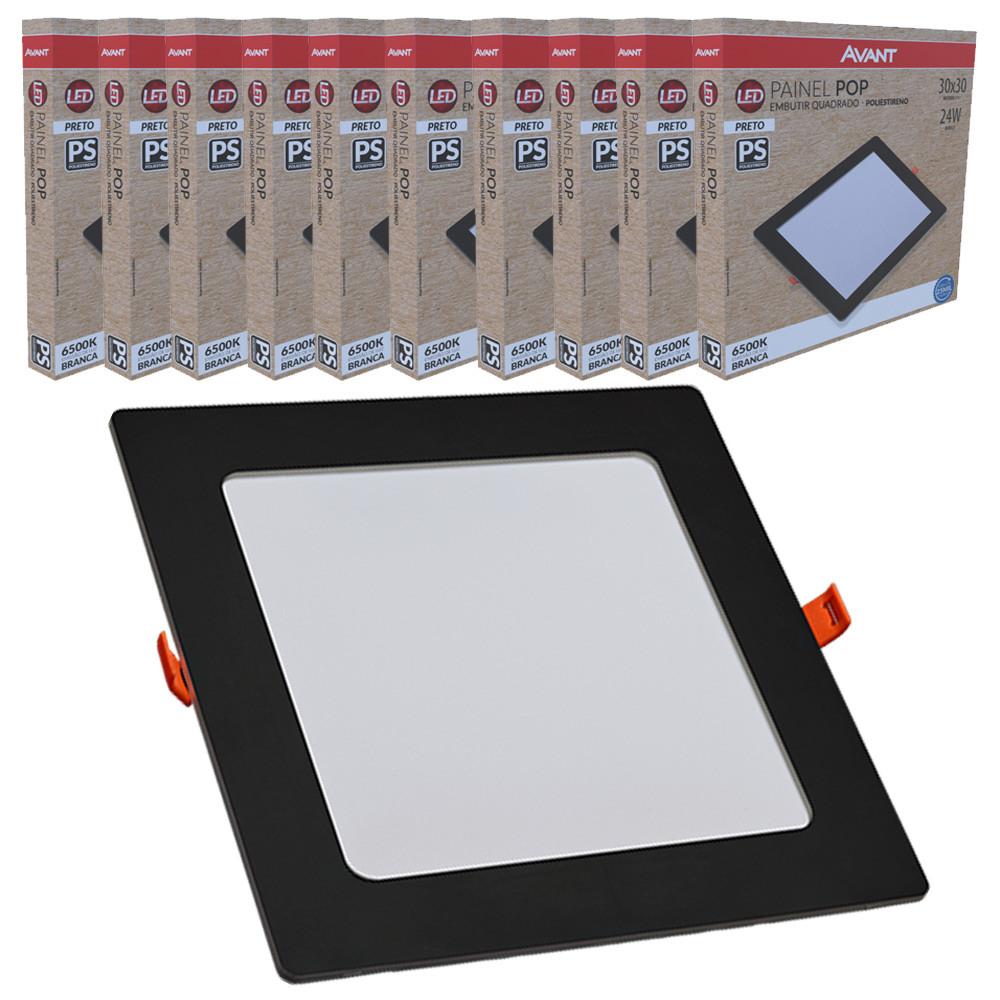 Kit 10 Painel Plafon 24w Quadrado Embutir Luz Branco Frio 6500K Bivolt Gesso Drywall em Oferta na Shopee