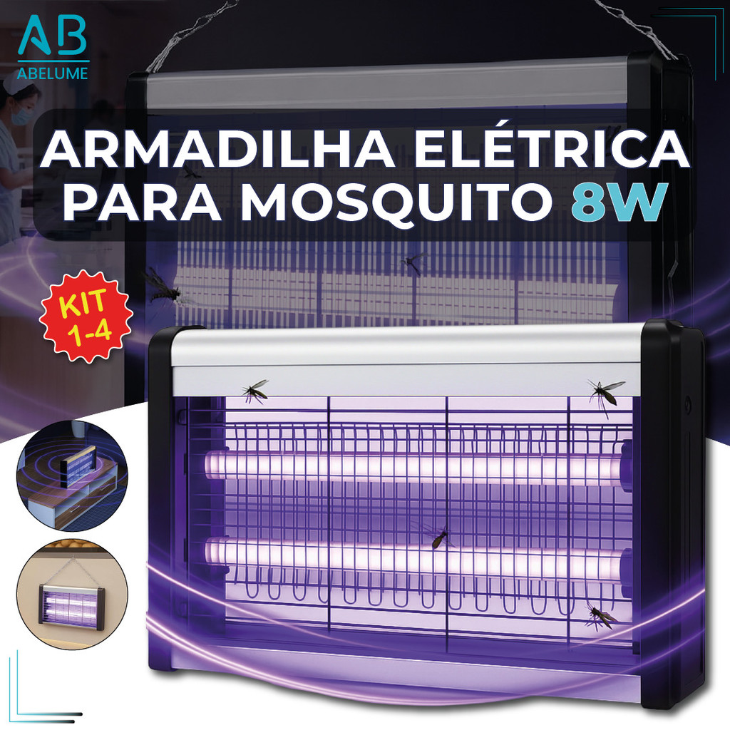 Kit1/2/3/4 Armadilha Elétrica para Mosquito 8W Mata Insetos Luminária Led com Suporte para Parede