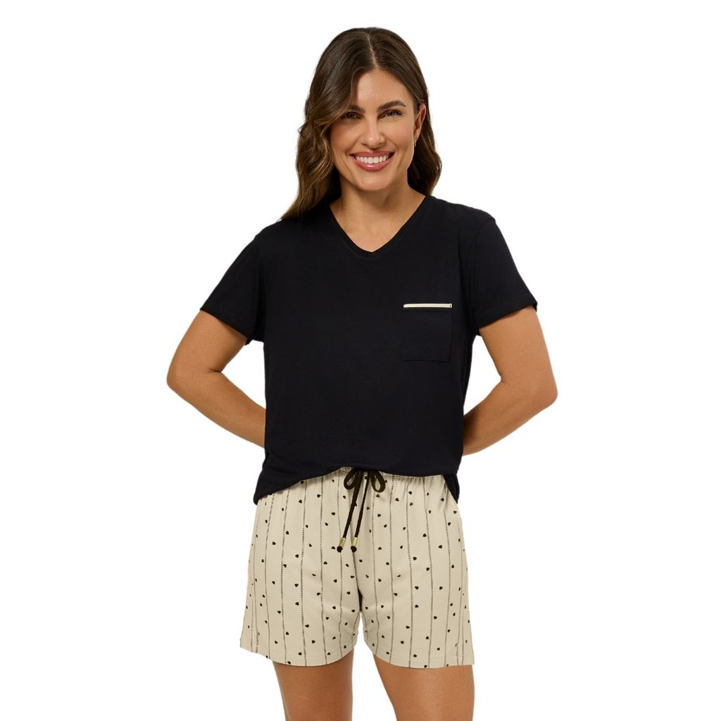 Pijama Feminino Baby Doll Bela Notte Shorts Doll Curto Calor Verão Camiseta e Shorts