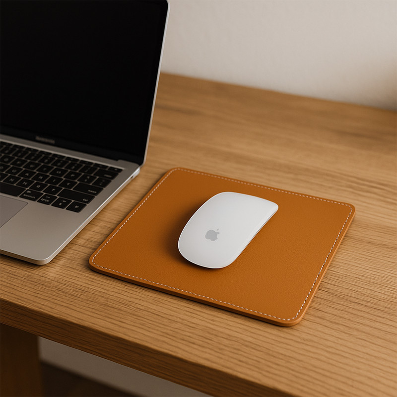 Mouse Pad Exclusivo Luxo Couro Sintético Costura Premium Gamer Escritório Promoção