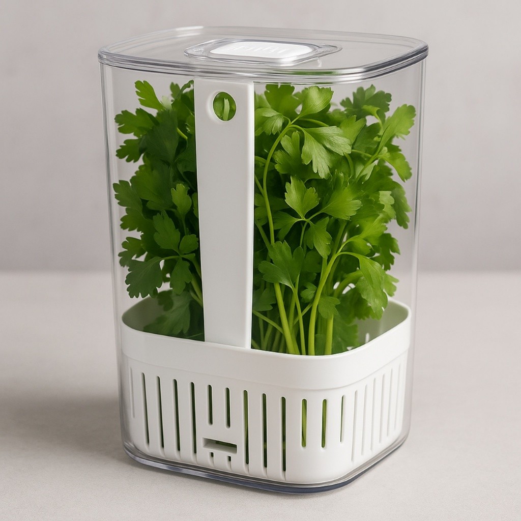 Kit de Pote Organizador De Temperos Verduras Geladeira 2,3L Com Escorredor Coentro Salsinh...