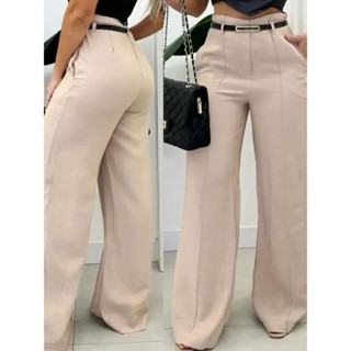 Calça Pantalona Feminina Modelo Social Alfaiataria Cintura Alta Sem Cinto Bolso Elegância Luxo Tendencia Blogueira em Oferta na Shopee