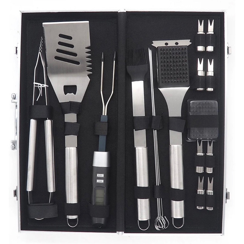 Jogo De Churrasco Profissional Com 20 Peças + Maleta aço inox Ótima Qualidade