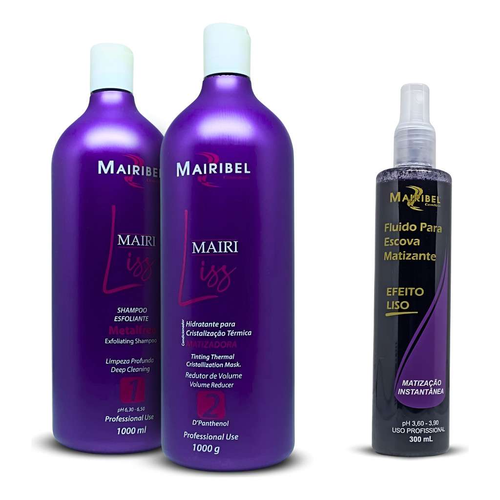 Kit Alisante Mairi Liss Matizadora Mairibel 2x1L + Fluído Matizador Anti Térmico Para Escova 300ml