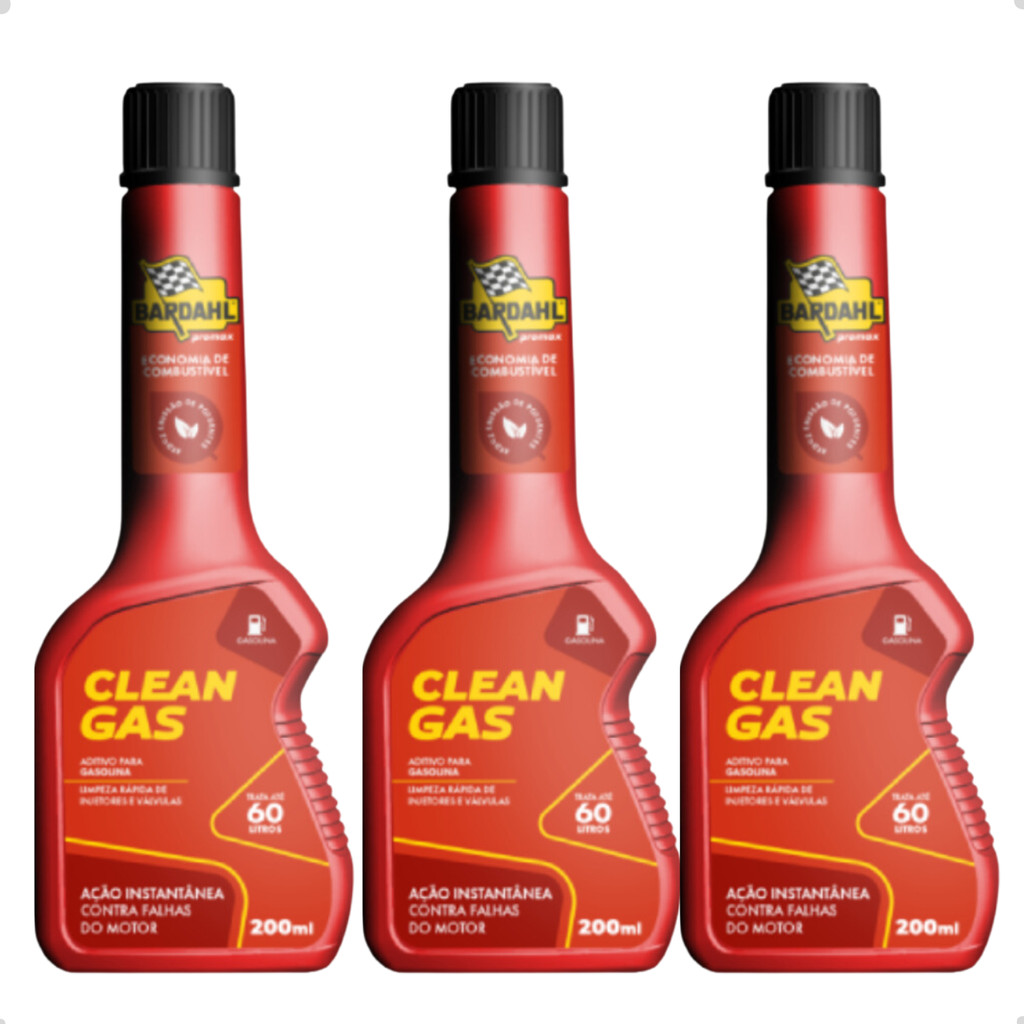 Kit 3 Aditivo Combustivel Gasolina Clean Gas 200ml Bardahl Limpeza Sistema Combustível Proteção