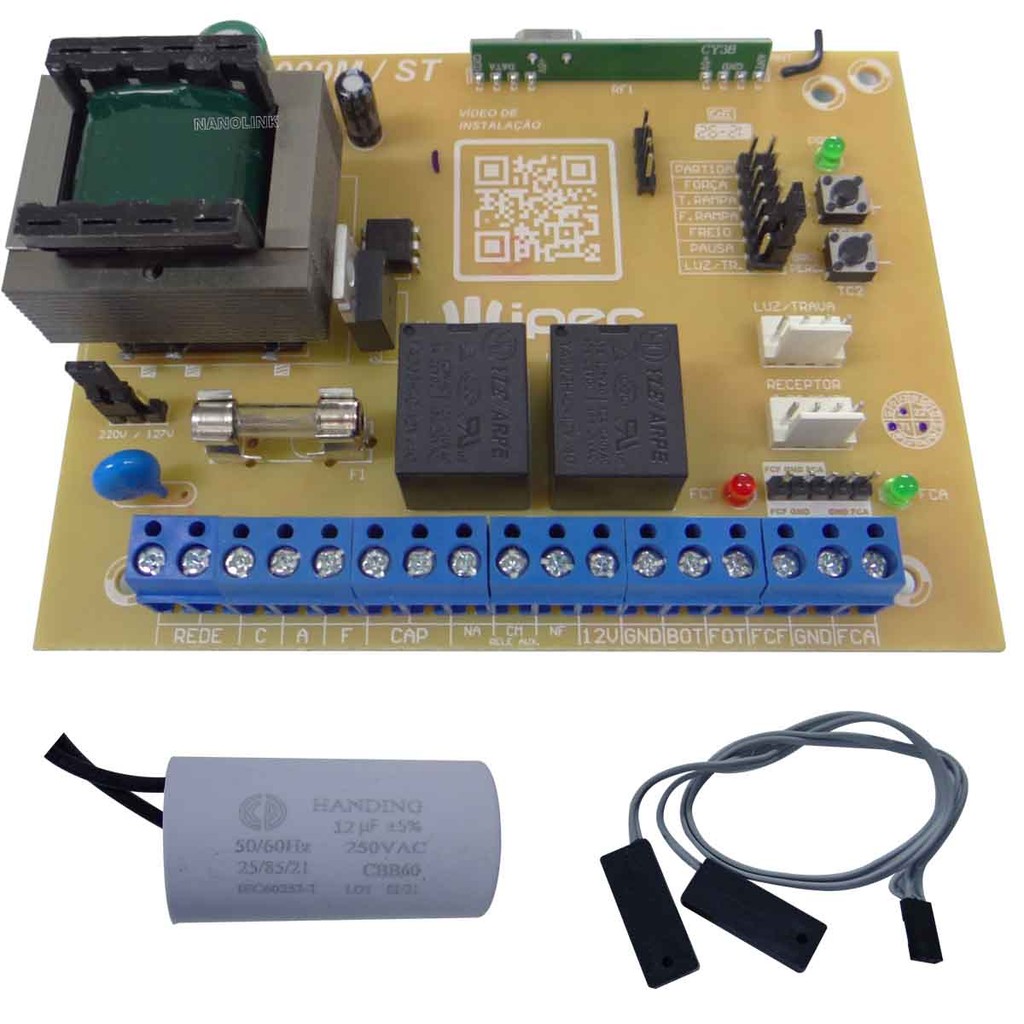 Kit Central Placa P1000 Motor Portão Automático Capacitor 15uf + Fim de Curso Dz Ipec