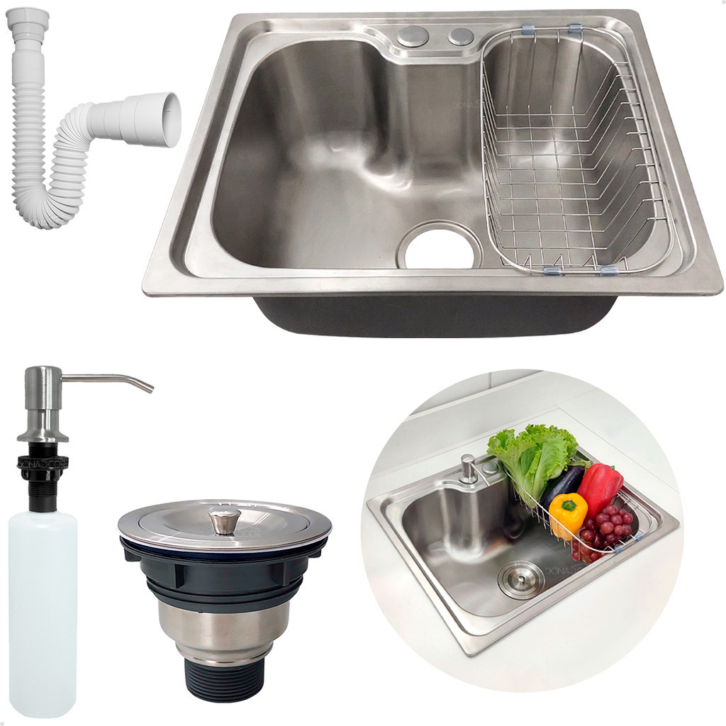Cuba Gourmet Inox 304 Pia Cozinha 50x40 Cesto Escorredor Dispenser 350ml Valvula E Sifão Flexivel