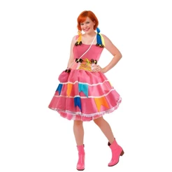 Vestido Plus Size de Festa Junina Rosa de Luxo Com Bandeirinhas e Bolsa Confortável Tecido Estica