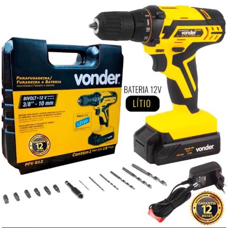 Parafusadeira Furadeira Bateria 12v Bivolt Pfv 012 Vonder em Oferta na Shopee