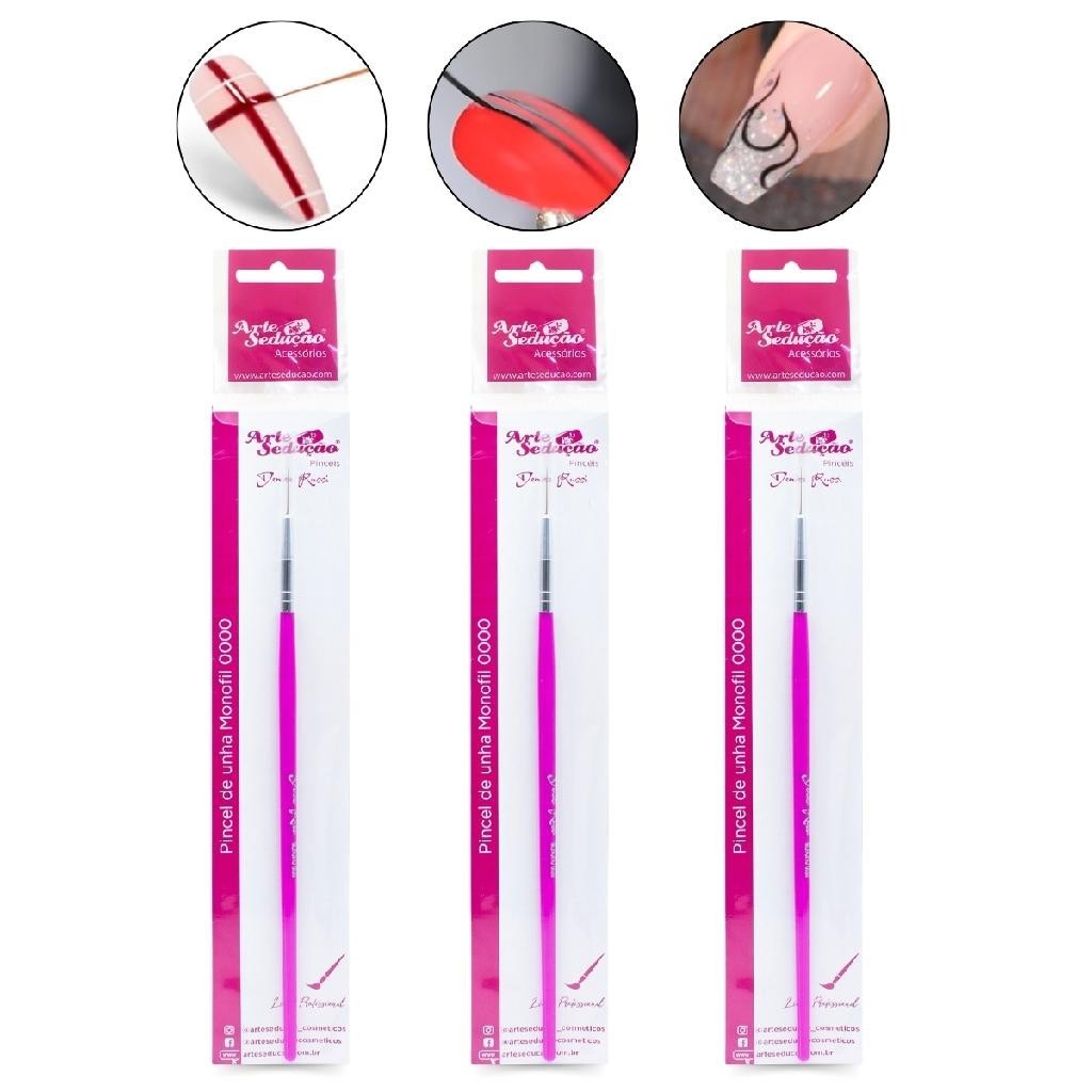 Kit 3 Pincéis de Unha Decoração Monofil 0000, Arte Sedução Decoração de Unhas Manicure Nail Art Nail Designer Unhas de Gel Fibra de Vidro
