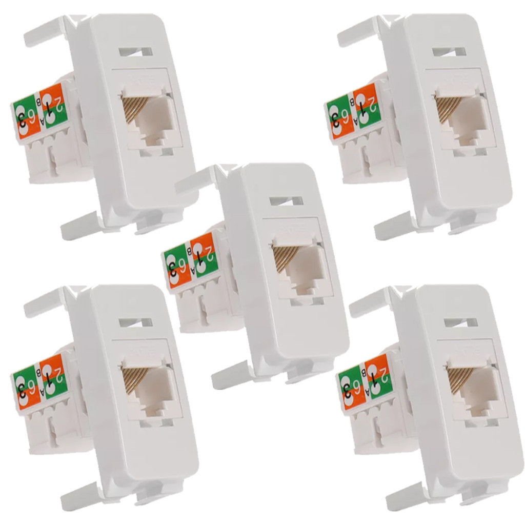 Kit 5 Módulos Tomada de Informática RJ45 Cat5e Branco Linha B3 Margirius