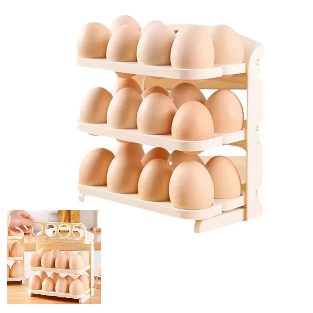 Porta Ovos 24 Ovos Suporte Organizador 3 Andares Geladeira Guarda Ovo Bancada Mesa Armario Cozinha Dobravel