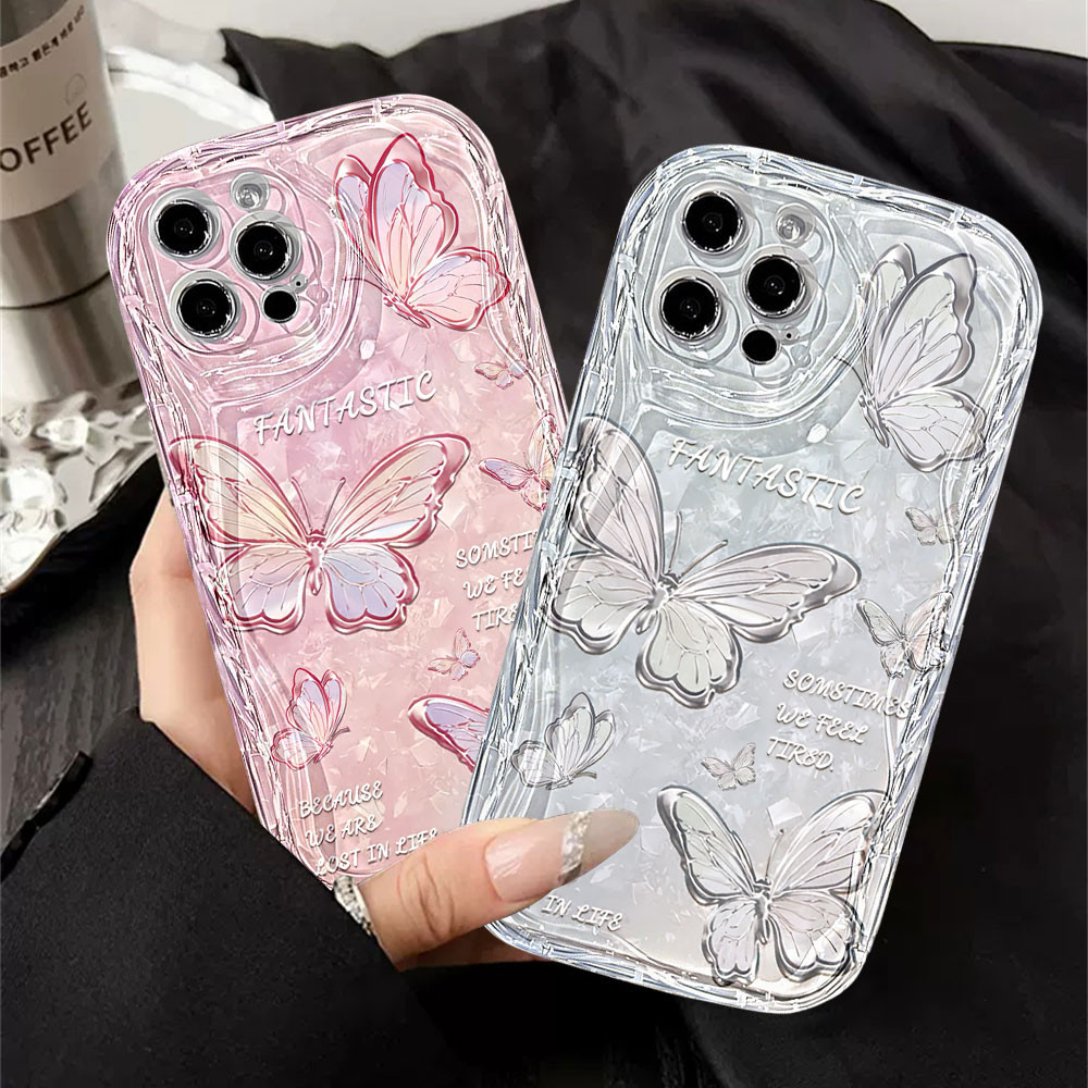 Capa Para Samsung A56 A36 A55 A54 A16 A15 A14 A05 A51 A52 A34 A35 A32 A13 A12 A04E Gradiente Borboleta Cúbica 3D Onda Bo