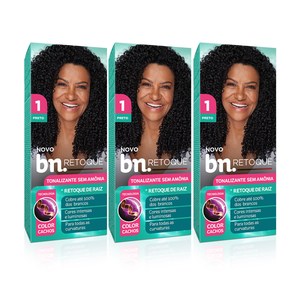 Kit Tonalizante  Preto 1.0 Sem Amônia 90g – Beleza Natural – Retoque Raiz (3 Unidades) em Oferta na Shopee