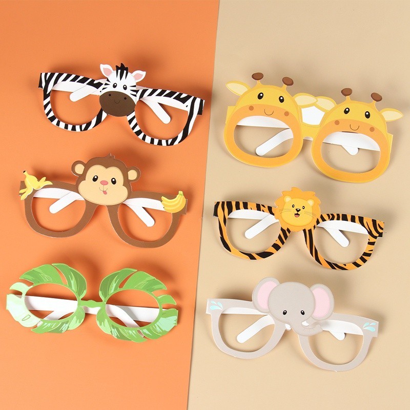 6pcs/set Carton Funny Kids Paperglasses For Photoshot Safari Tema Festa Decorações Para Aniversário Interessante Máscaras De Papel Jungle Theme Party Suprimentos