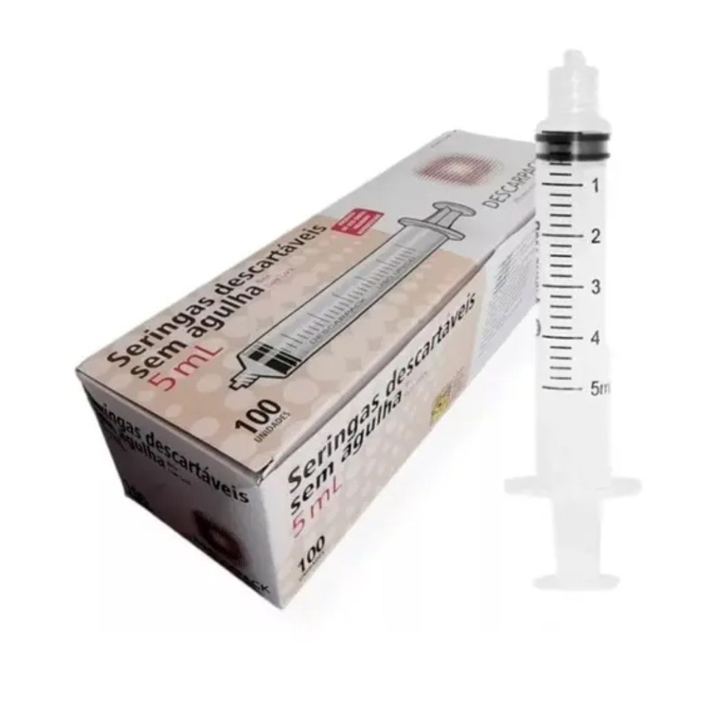 Seringa 5ml Descapack Bico Luer Lock ou SLIP O DISP EM ESTOQUE Sem Agulha 100 Unidades
