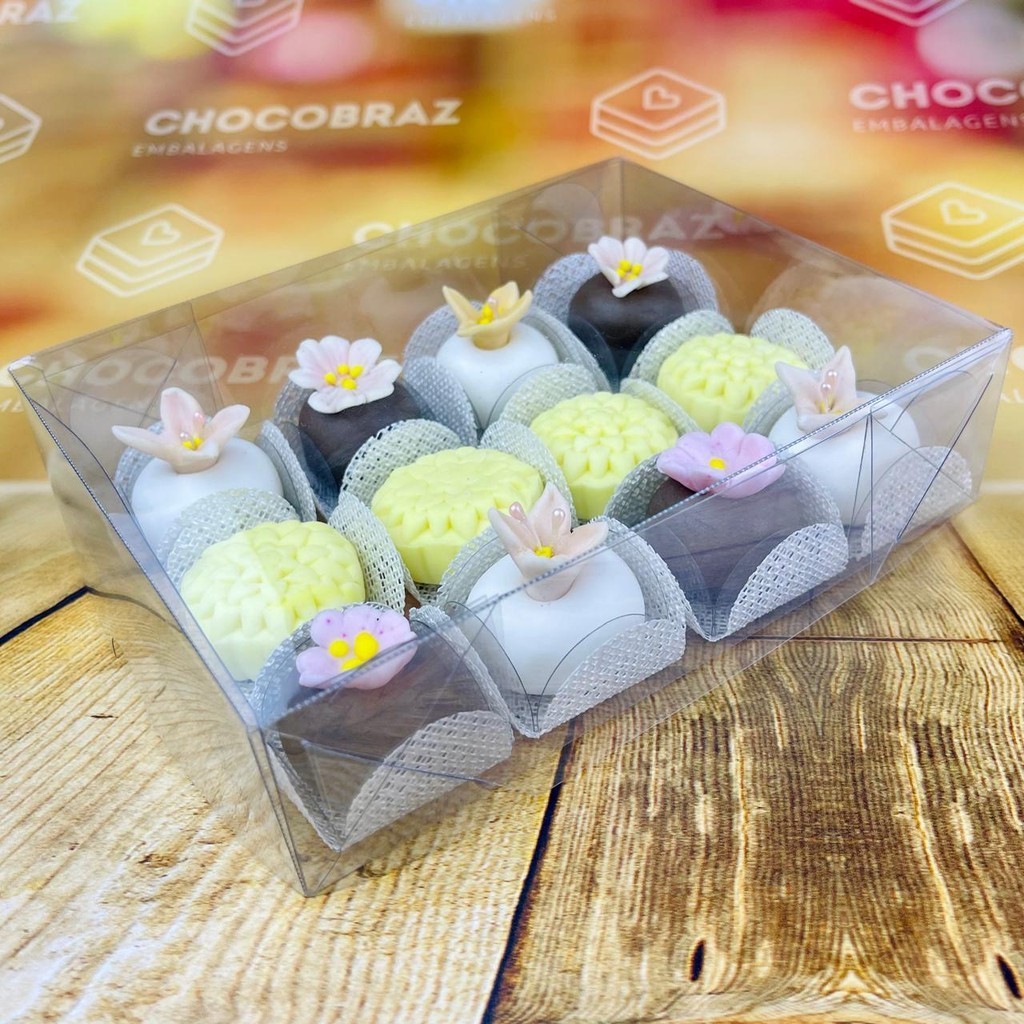 10~50 CAIXA P/ 12 DOCES ACETATO INCOLOR 16X12X4 5033  (IDEIA) ESSENCIAL (CHOCO)